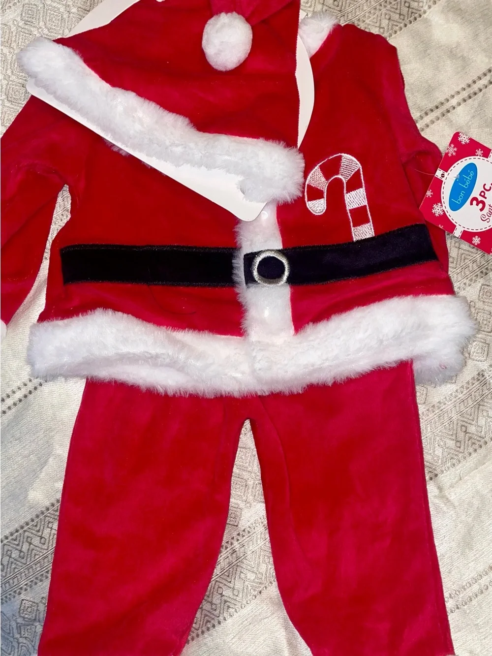 Santa Outfit Set, Green Gingerbread Dress and 1st Christmas bibs! 12 months